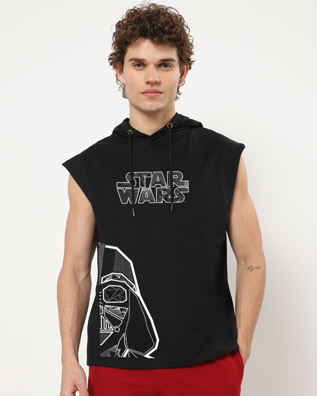 Shop Men's Black Star Wars Oversized Hoodie Vest-Back