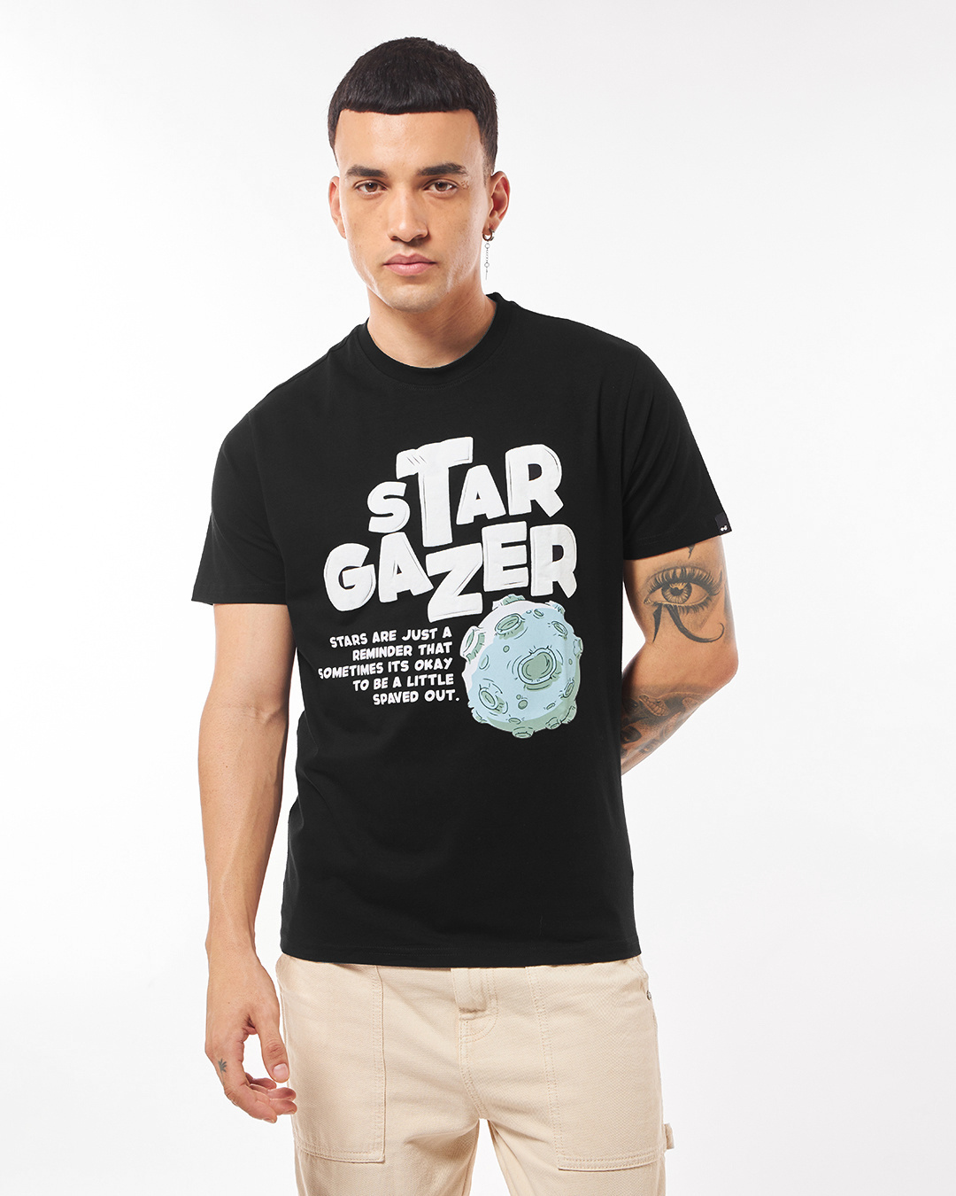 Shop Men's Black Stargazer Graphic Printed T-shirt-Back