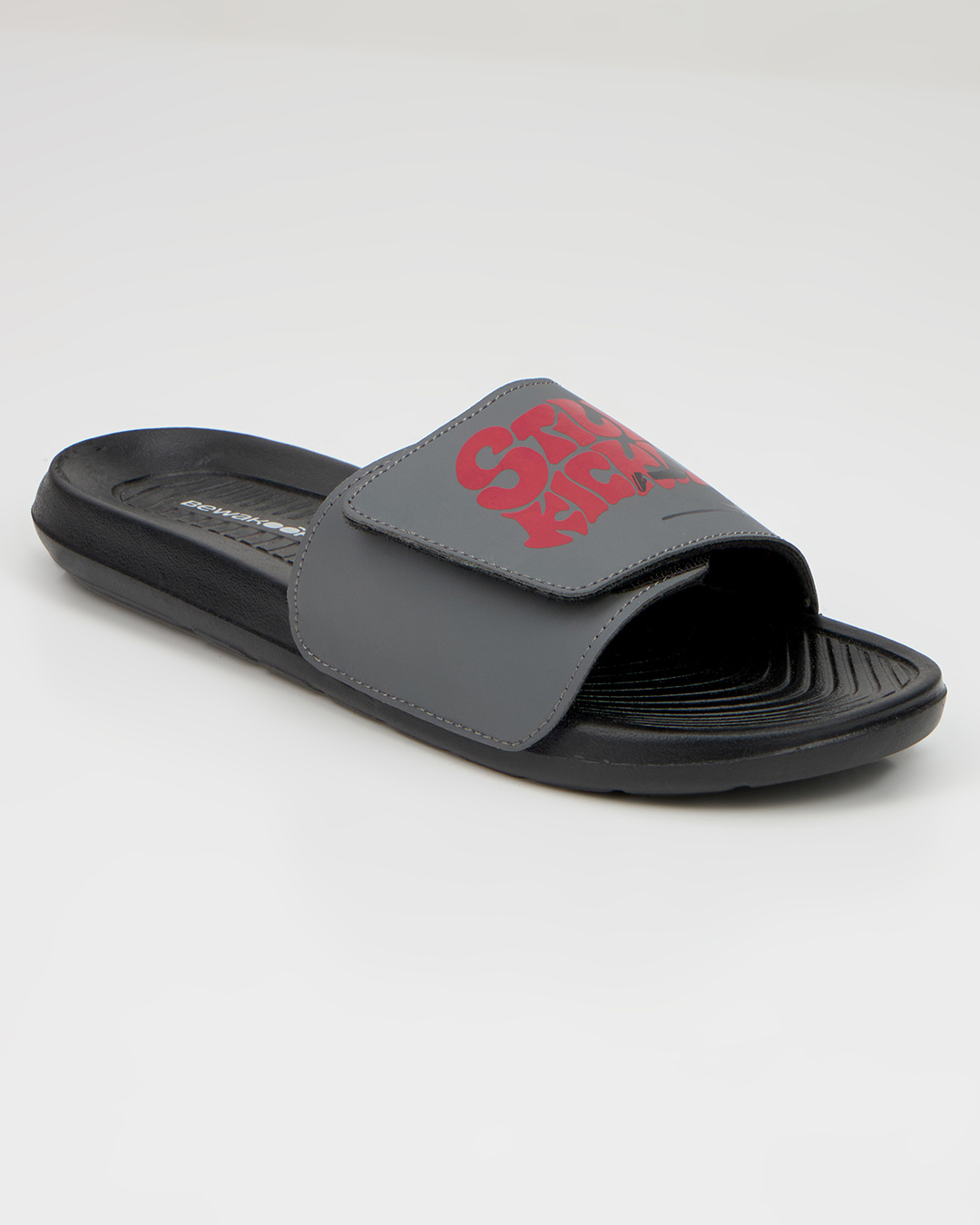 Shop Men's Black Still Kickin Printed Velcro Sliders-Back