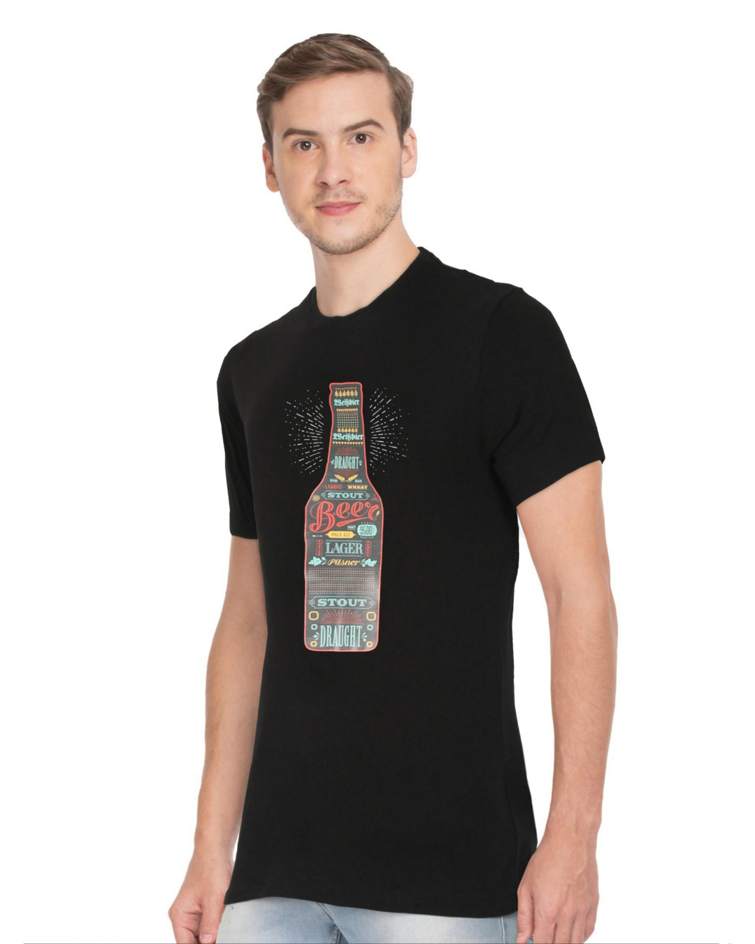Shop Men's Black Stout Beer Print Cotton T-shirt-Back