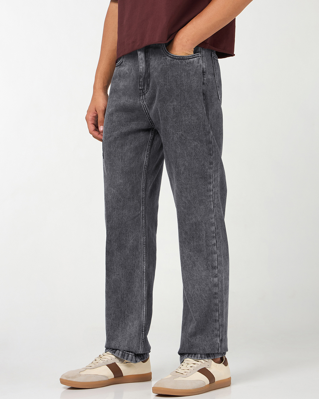 Shop Men's Black Embroidered Straight Fit Washed Mid-Rise Jeans-Back