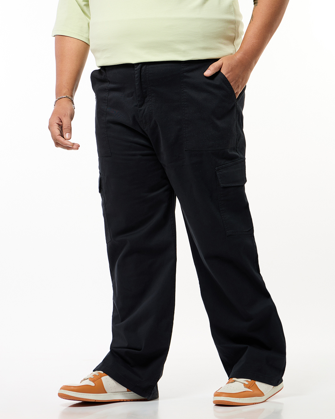 Shop Men's Black Straight Fit Plus Size Cargo Pants-Back