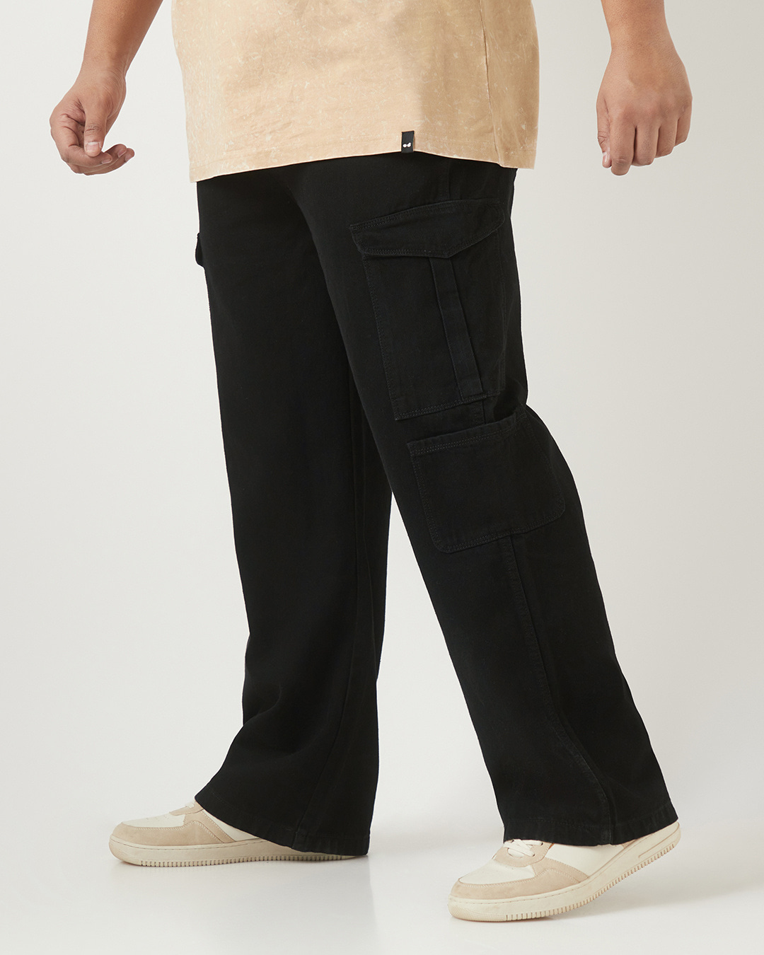 Shop Men's Black Straight Fit Plus Size Cargo Jeans-Back