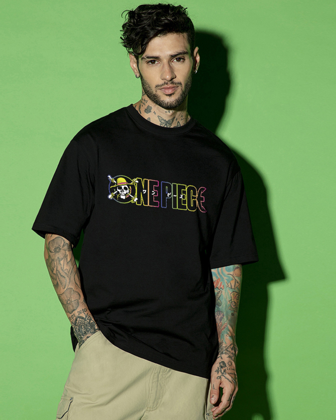Shop Men's Black Straw Hat Crew Graphic Printed Oversized T-shirt-Back