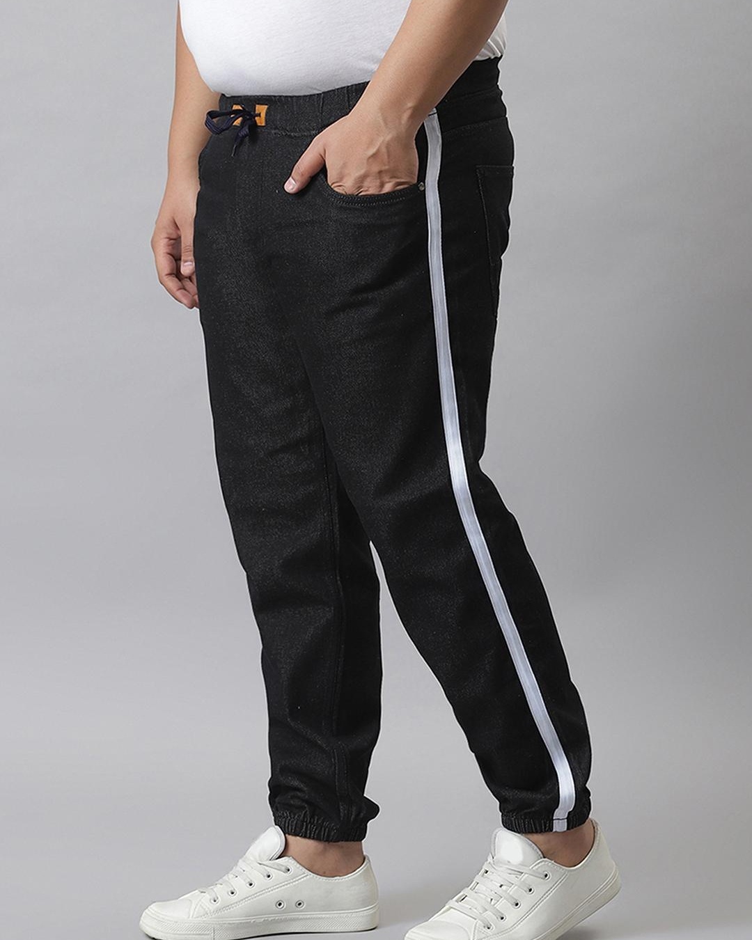 Shop Men's Black Striped Plus Size Jeans-Back