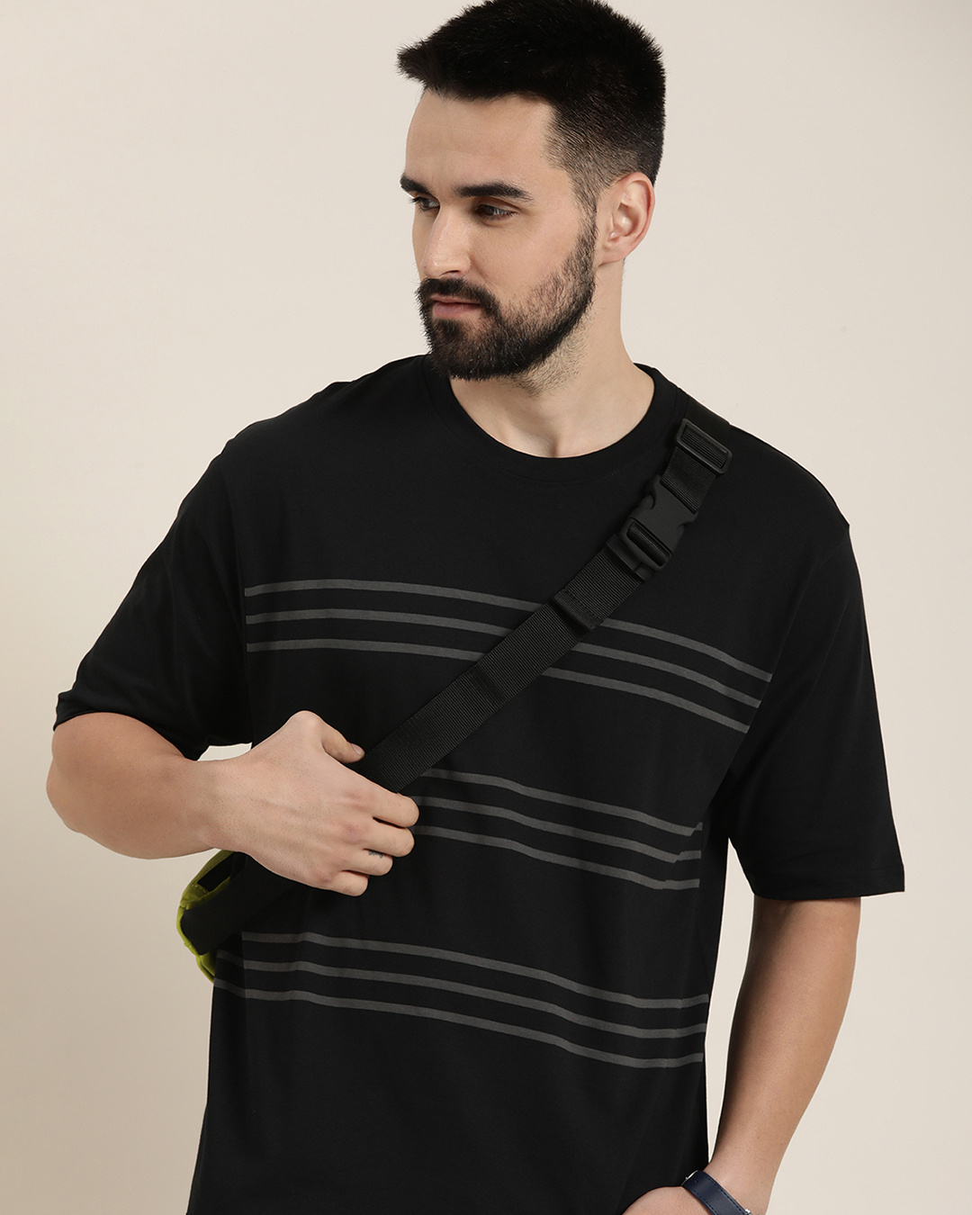 Buy Men's Black Striped Oversized T-shirt Online at Bewakoof