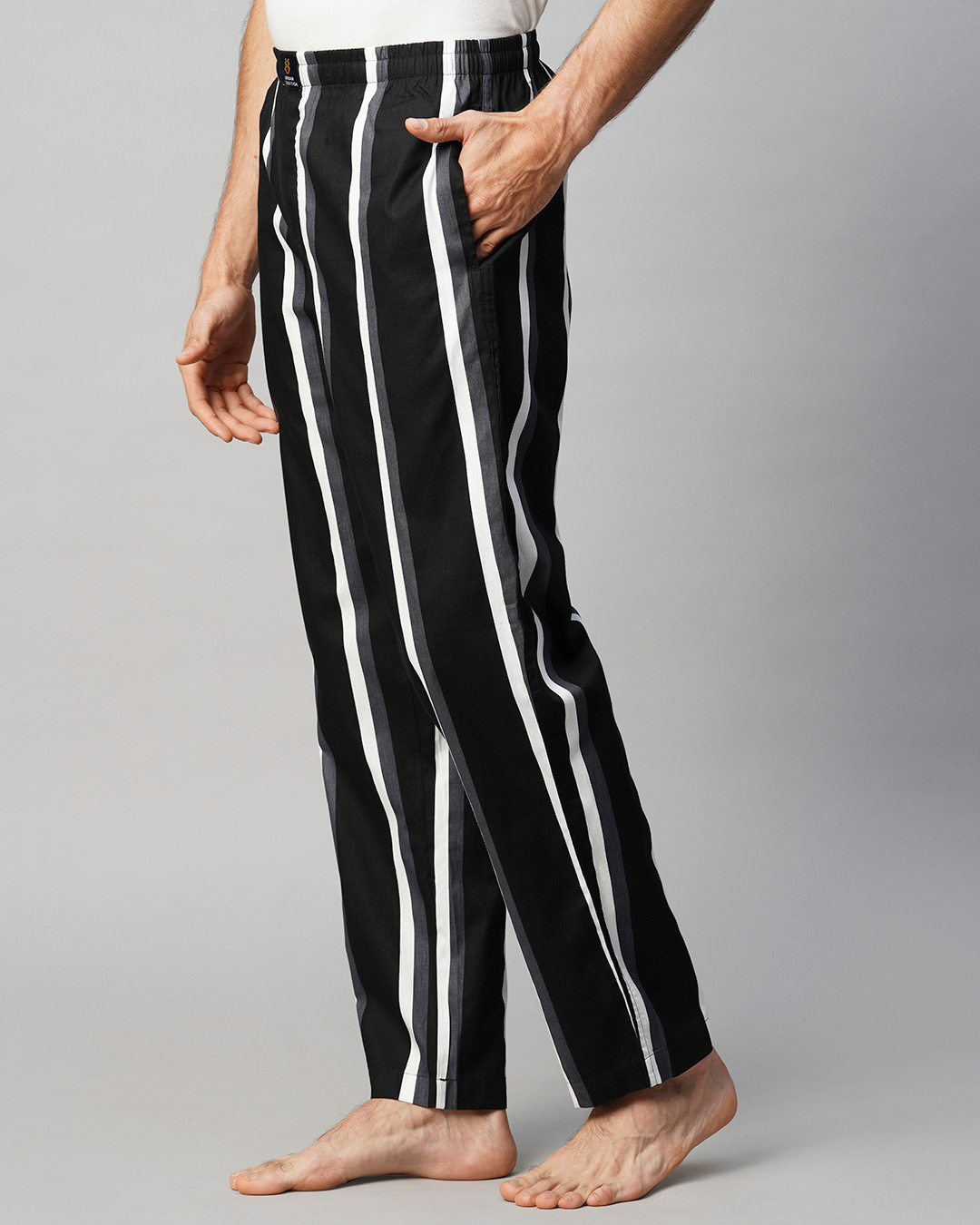 Shop Men's Black & White Striped Pyjamas-Back