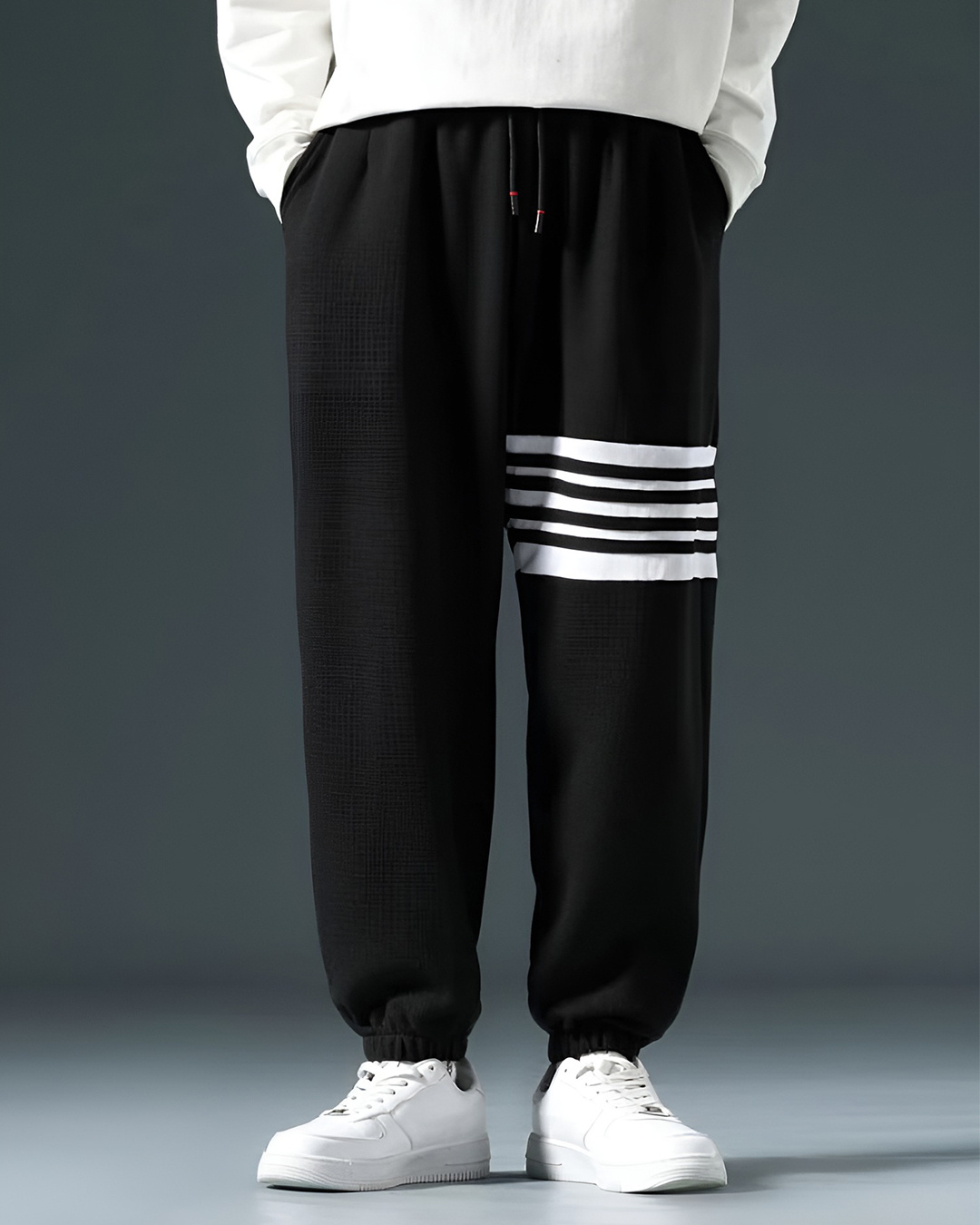 Buy Men's Black Striped Relaxed Fit Joggers Online at Bewakoof