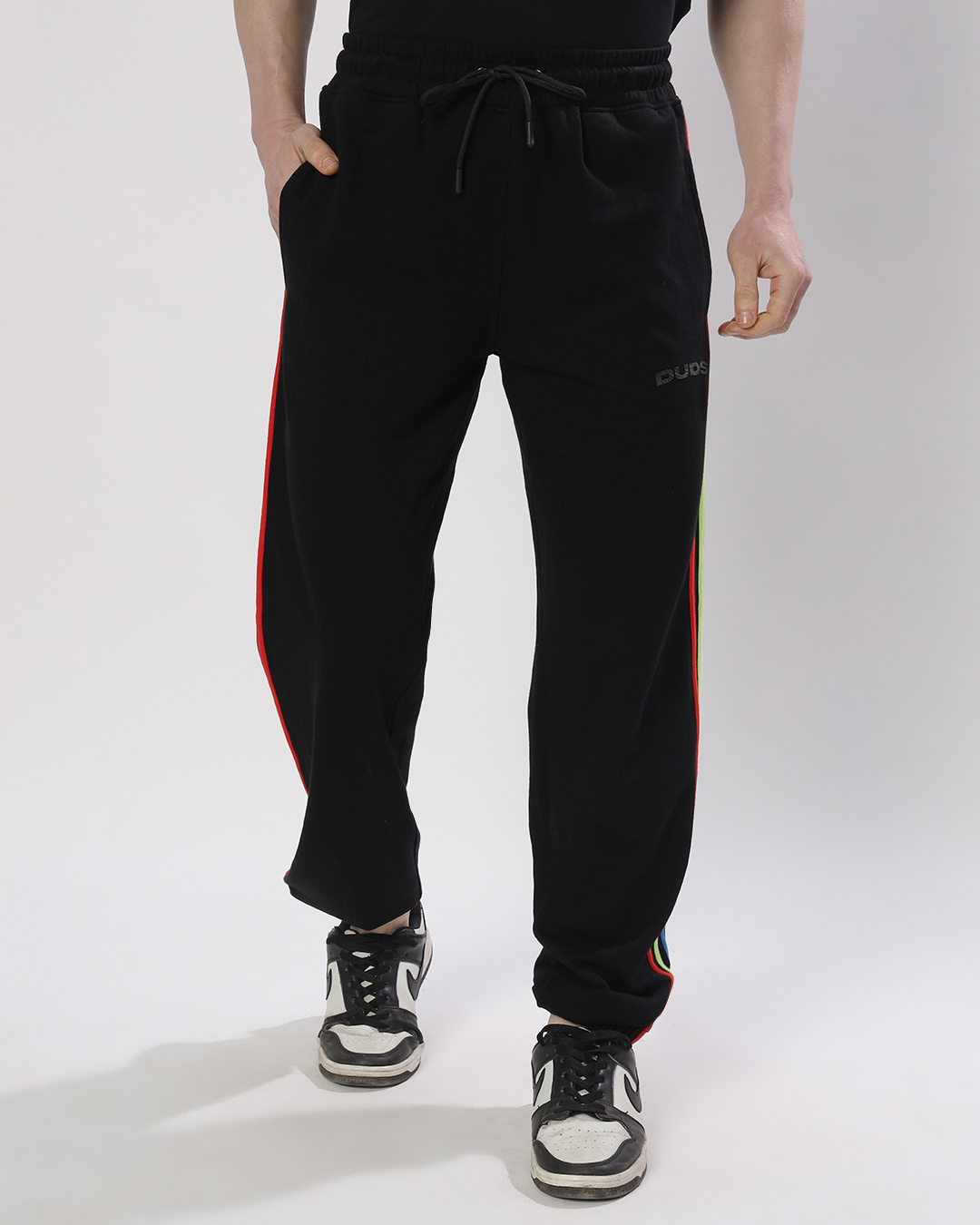 Shop Men's Black Striped Relaxed Fit Joggers-Back