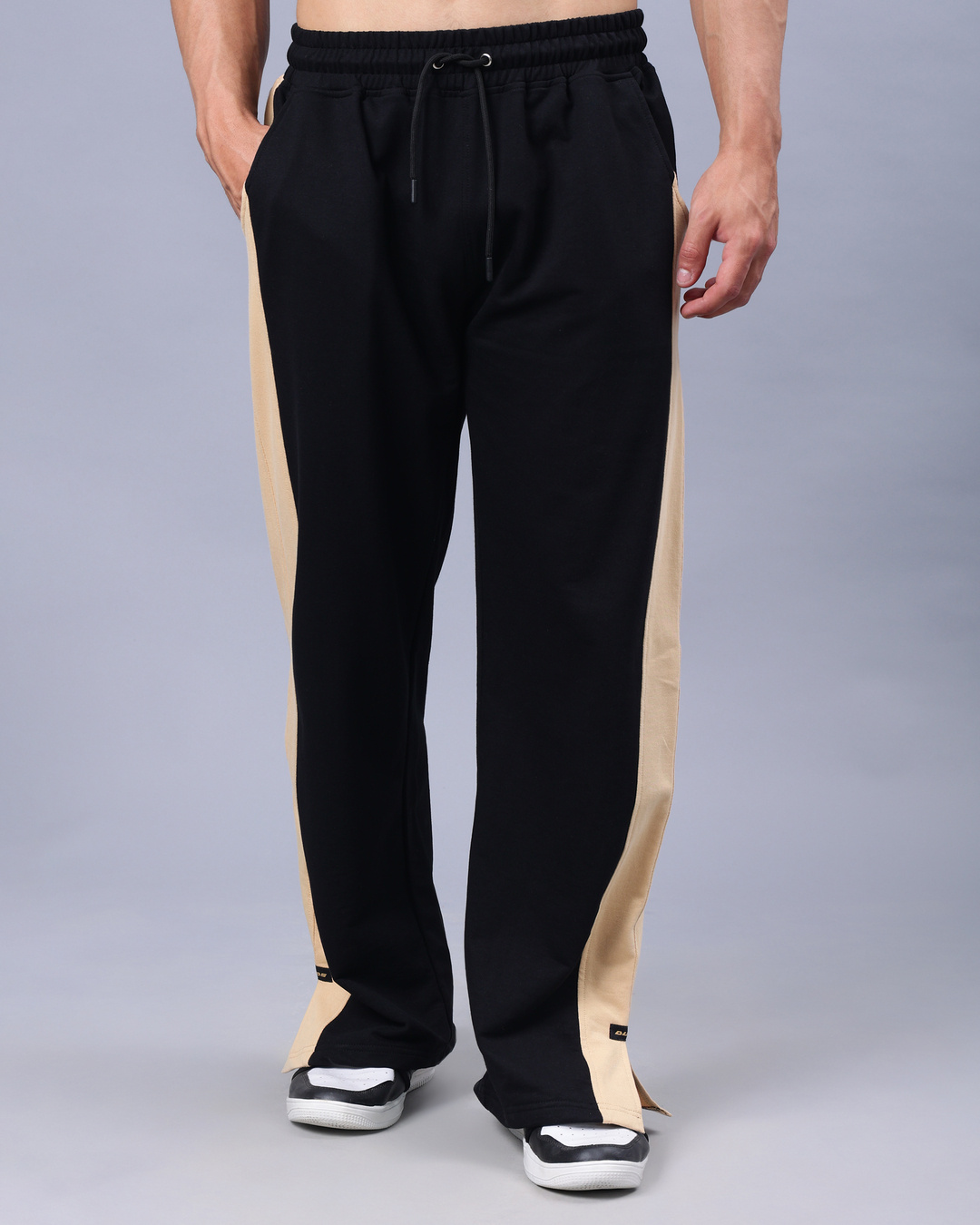 Shop Men's Black Striped Relaxed Fit Track Pants-Back
