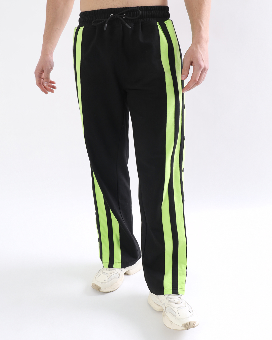 Shop Men's Black & Green Striped Relaxed Fit Track Pants-Back