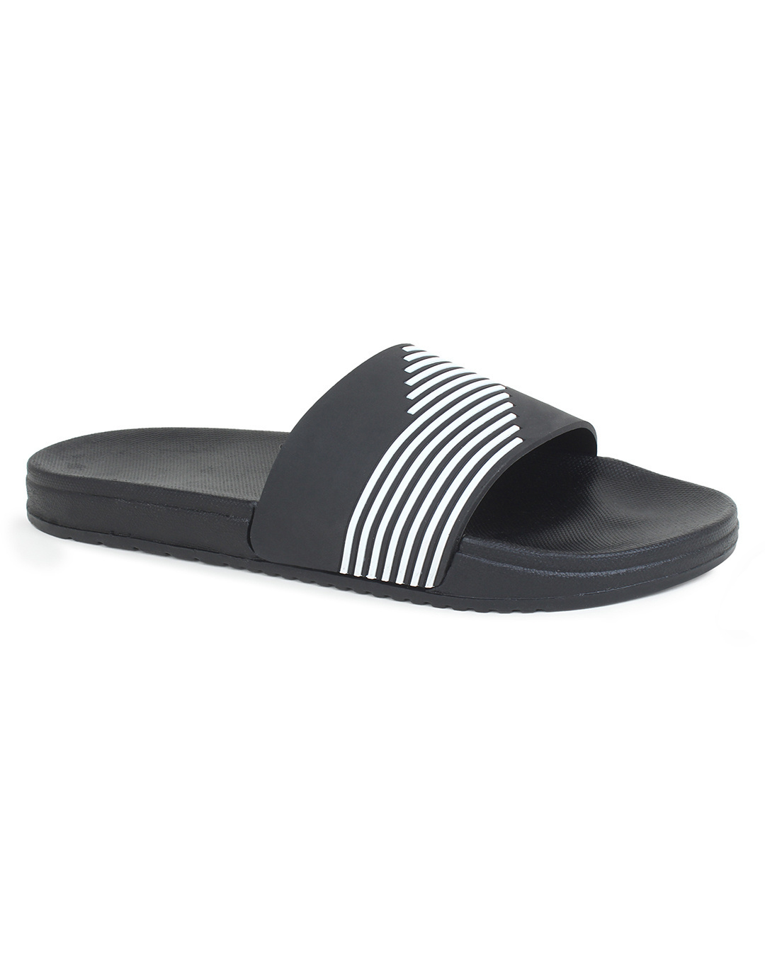 Shop Men's Black Striped Sliders-Back