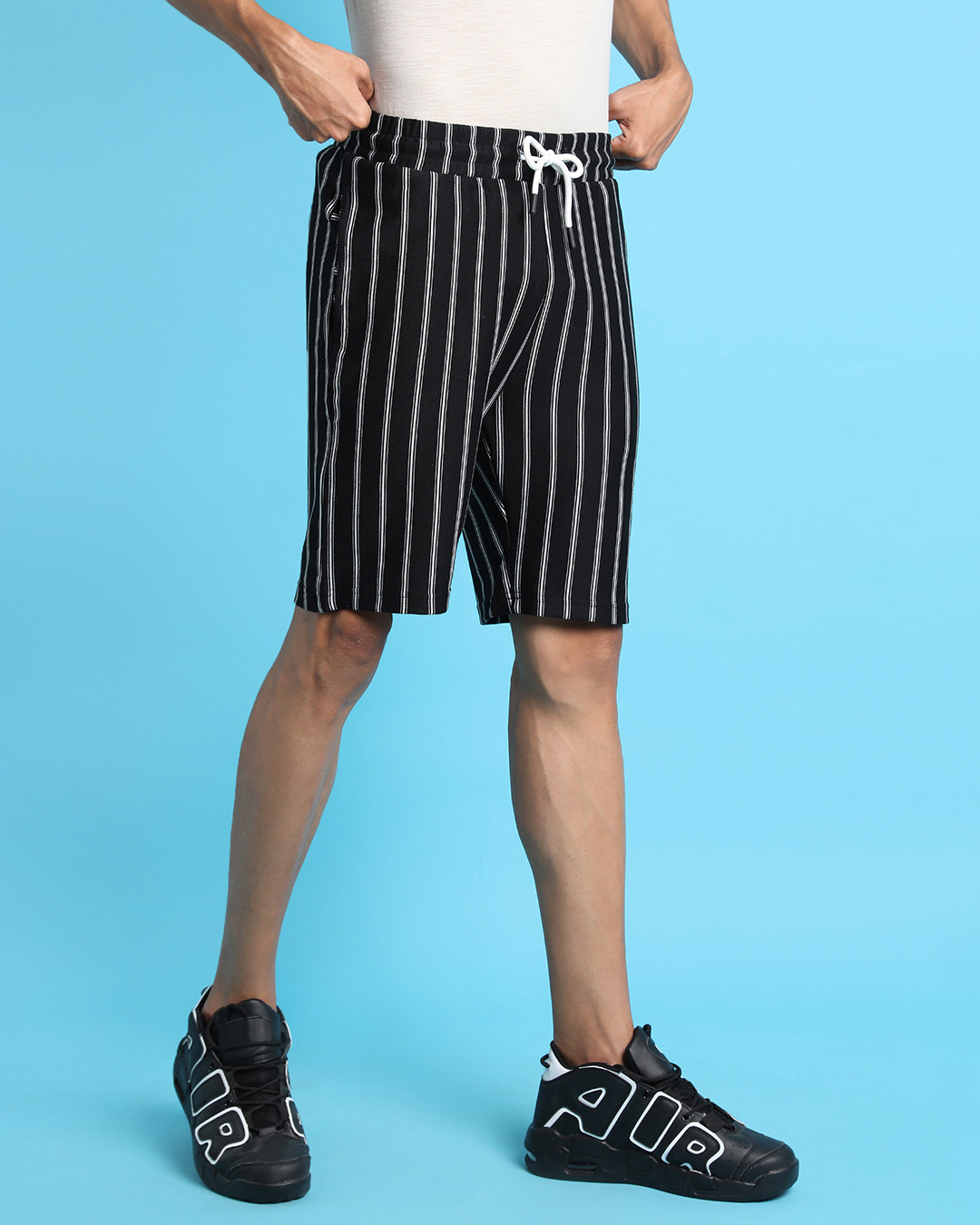 Shop Men's Black Striped Slim Fit Shorts-Back