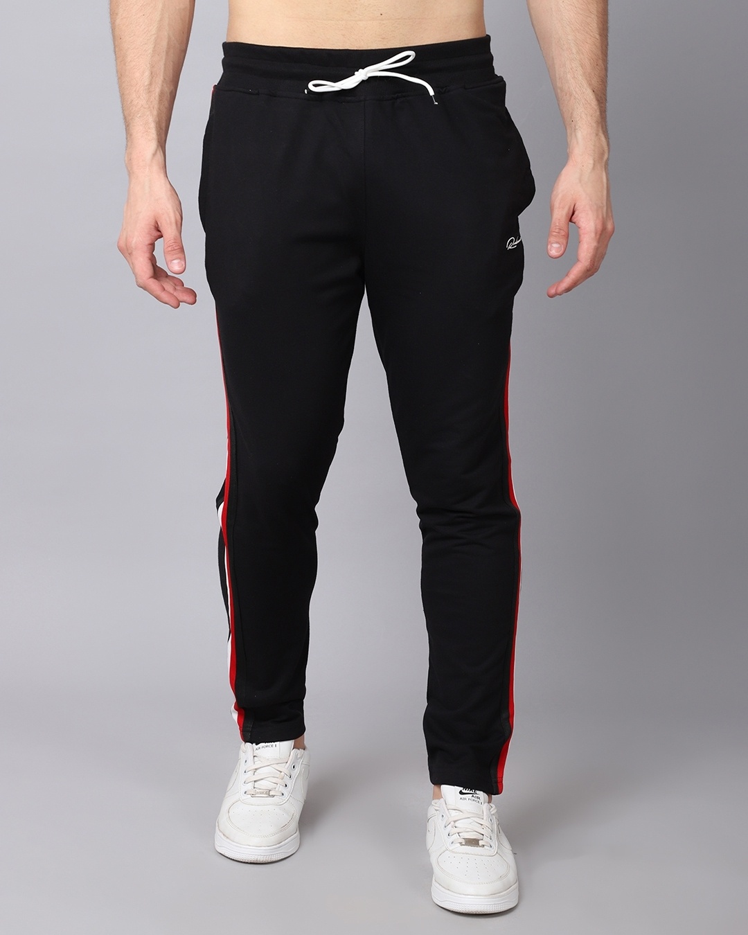 Shop Men's Black Striped Slim Fit Track Pants-Back