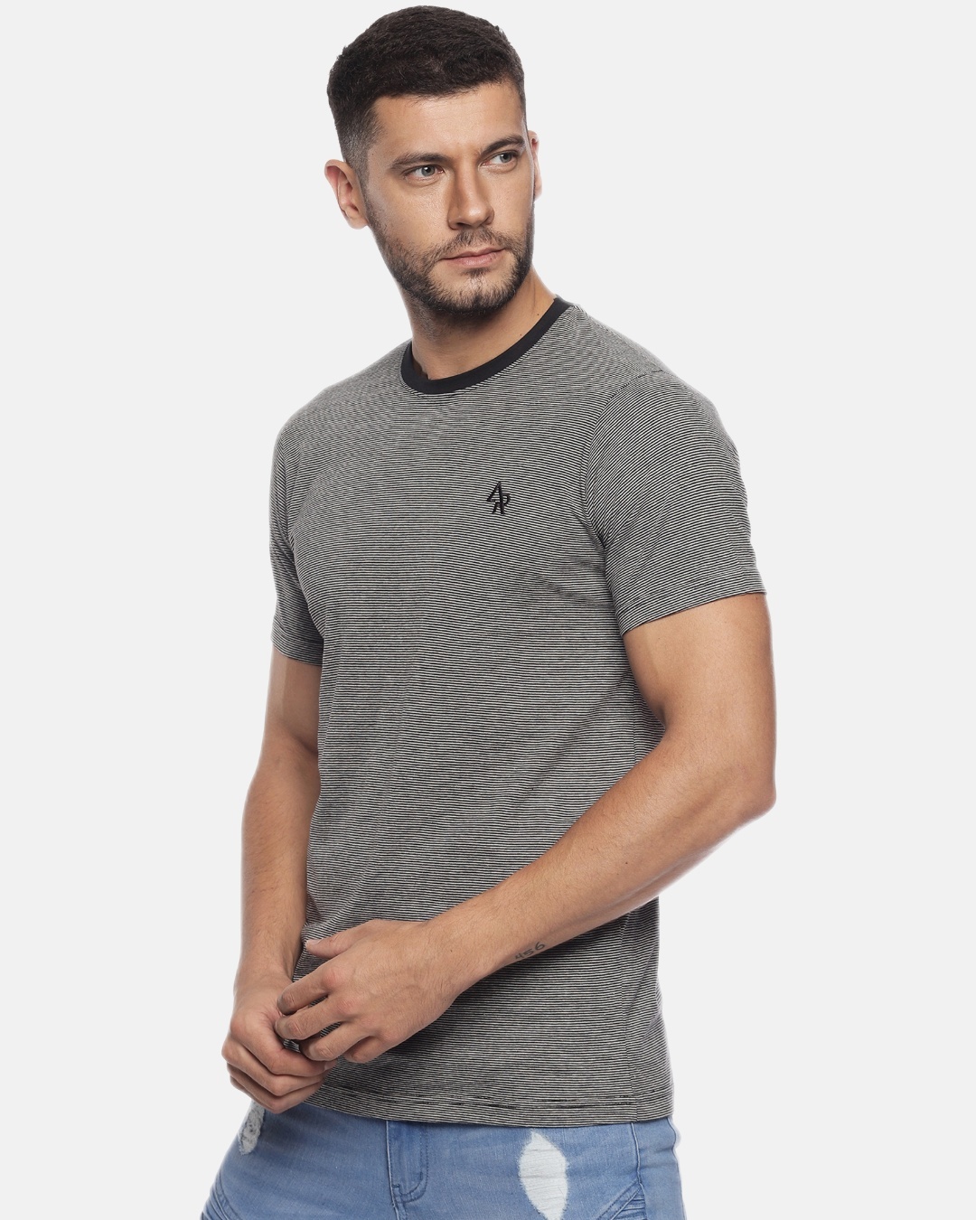 Shop Men's Black Striped T-shirt-Back