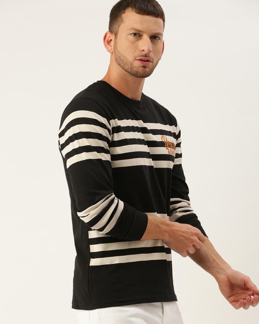 Shop Men's Black Striped Slim Fit T-shirt-Back