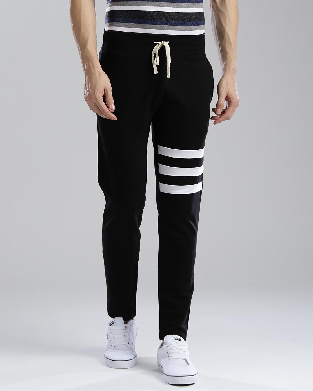 Buy Men's Black Striped Track Pants for Men Black Online at Bewakoof