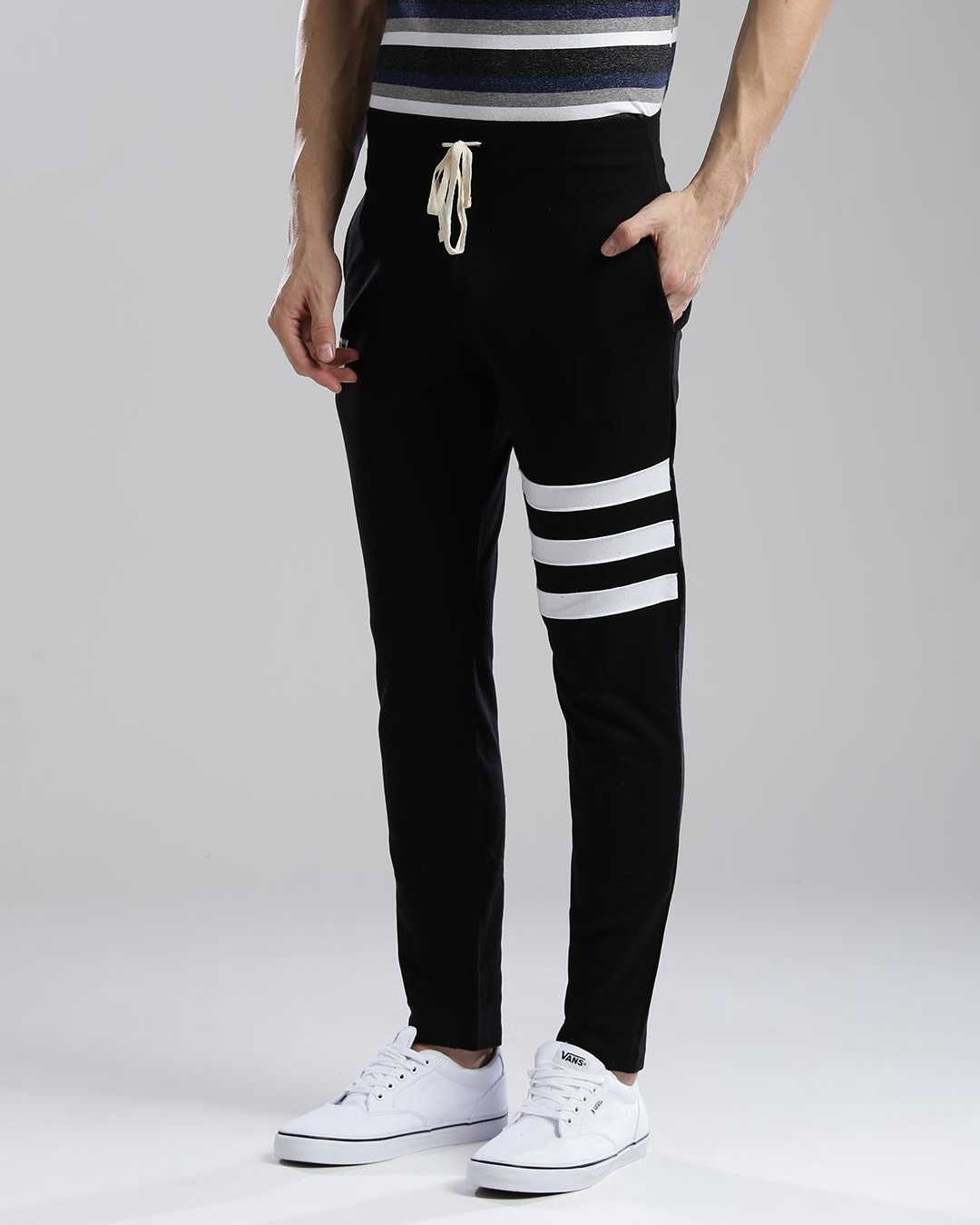 Shop Men's Black Striped Track Pants-Back