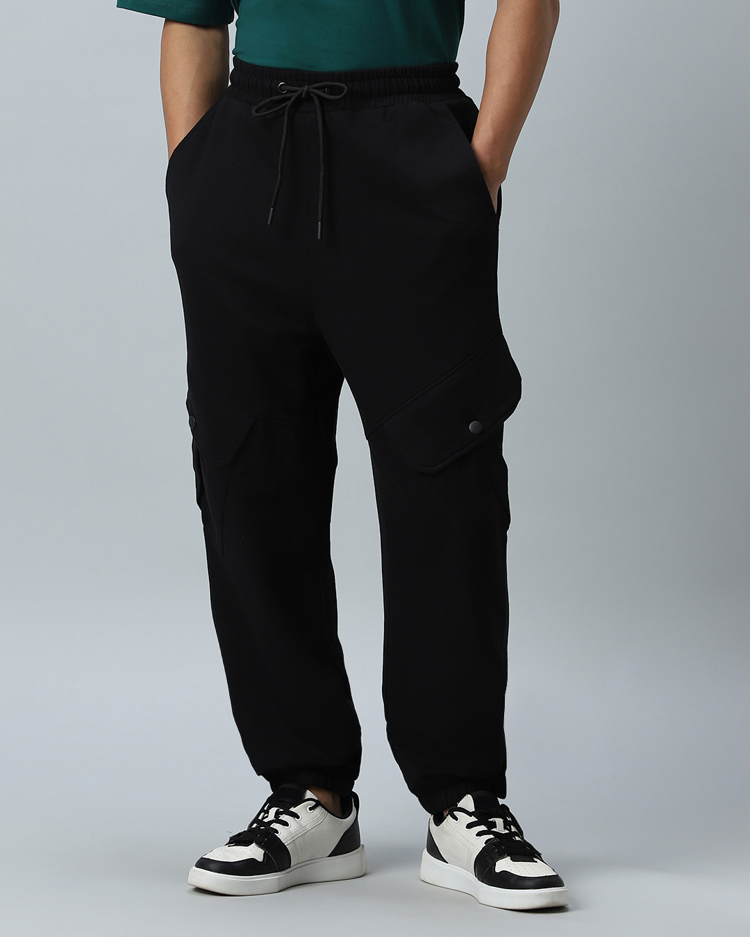 Shop Men's Black Super Loose Fit Cargo Joggers-Back