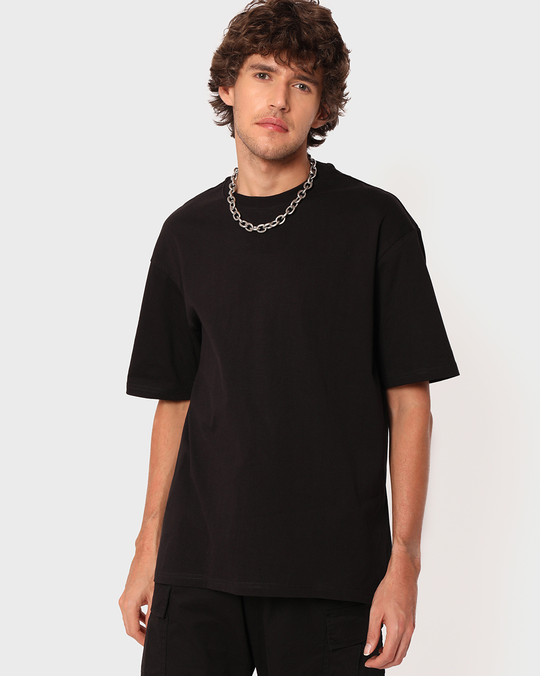 Shop Men's Black Super Loose T-shirt-Back
