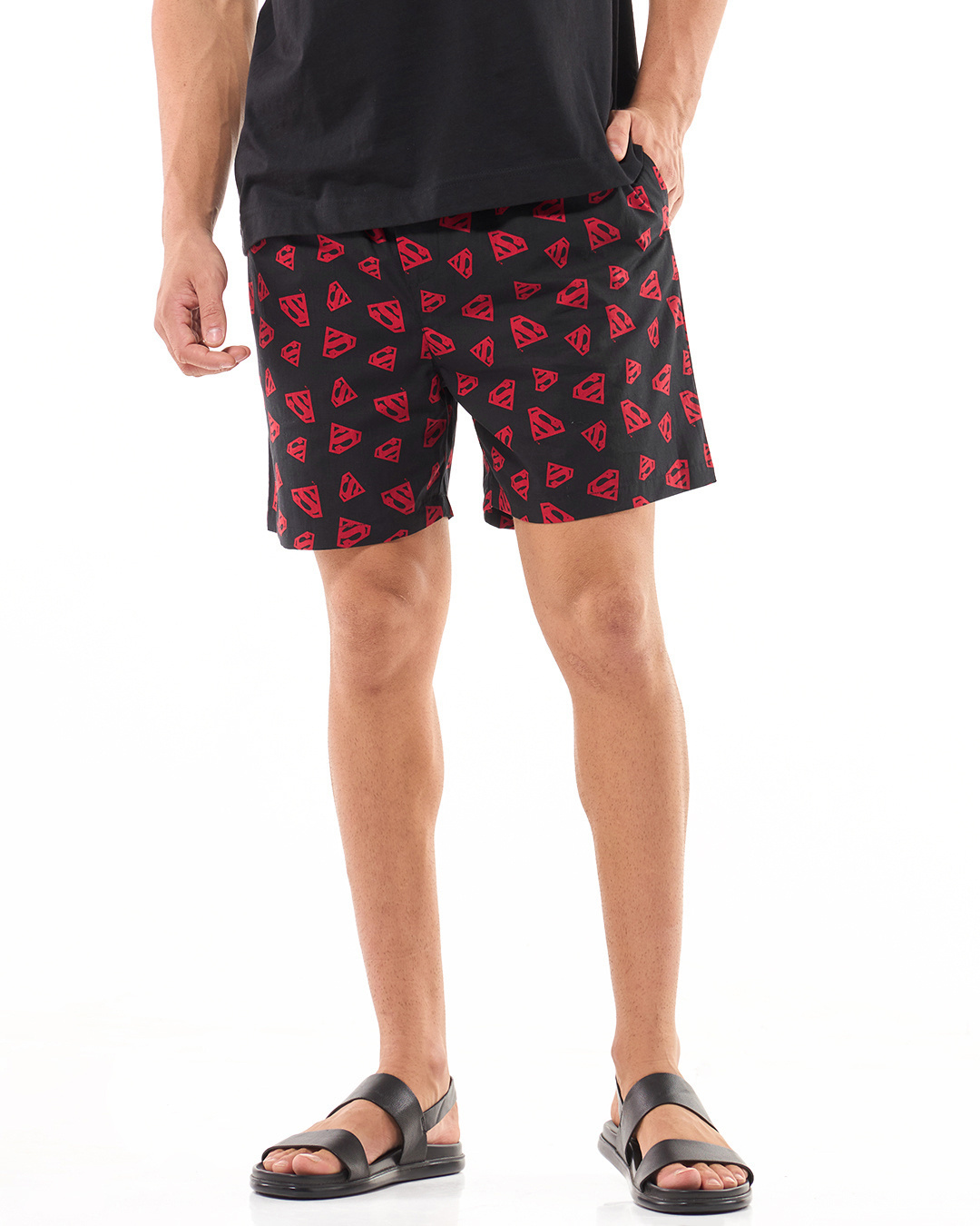 Shop Men's Black Superman All Over Printed Boxers-Back