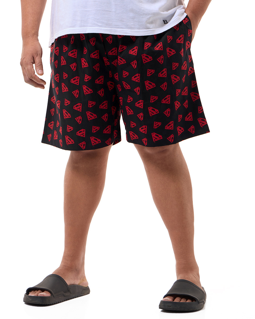 Shop Men's Black Superman All Over Printed Plus Size Boxers-Back