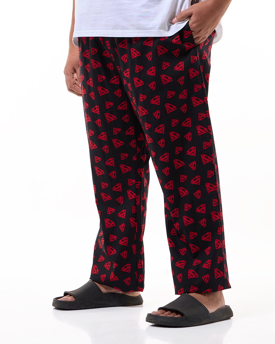 Shop Men's Black Superman All Over Printed Plus Size Pyjamas-Back