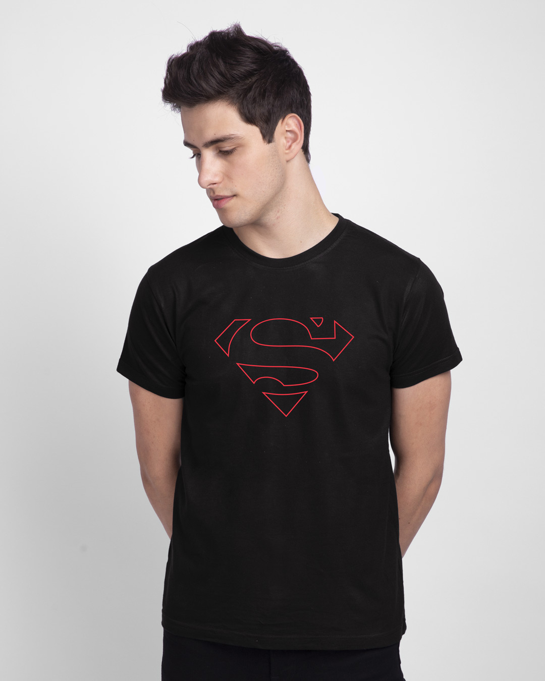 Buy Men's Black Superman Line (SML) Graphic Printed Tshirt for Men