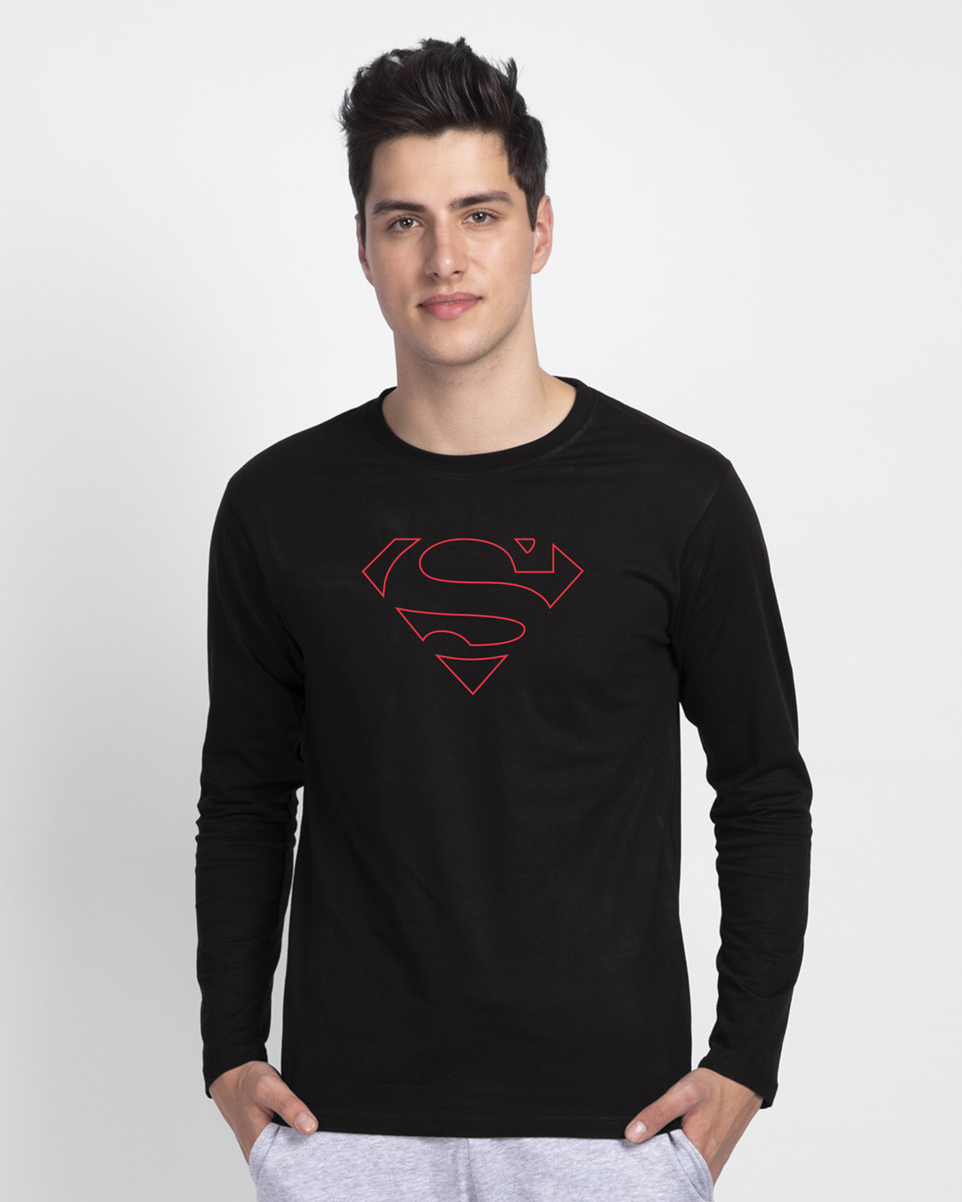 Buy Men's Black Superman Line (SML) Graphic Printed T-shirt for Men ...