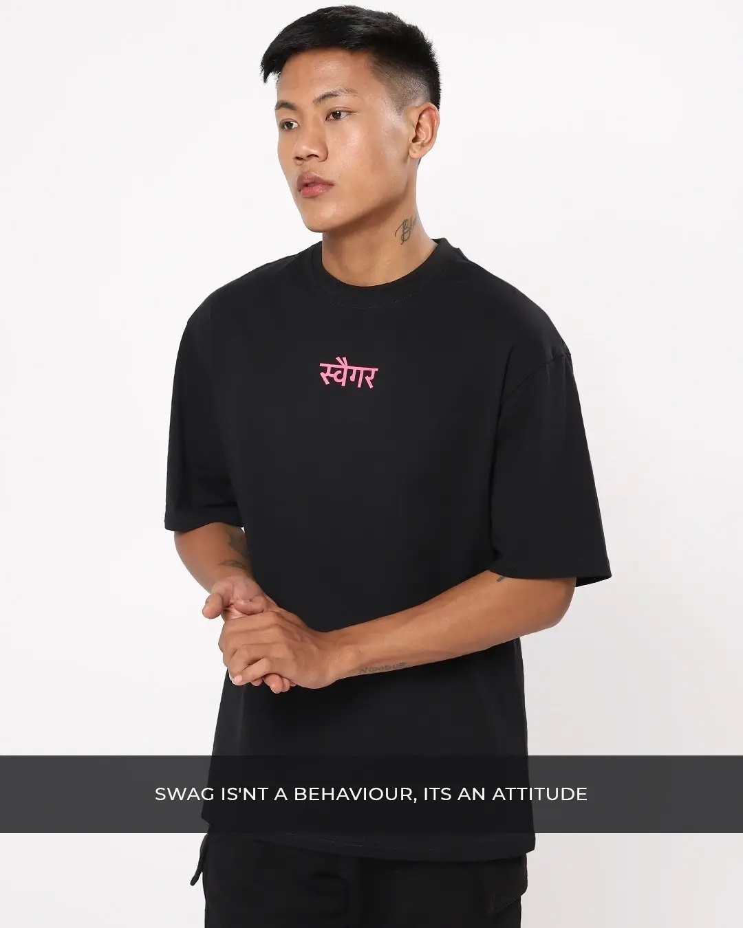 Shop Men's Black Swagger Graphic Printed Oversized T-shirt-Back