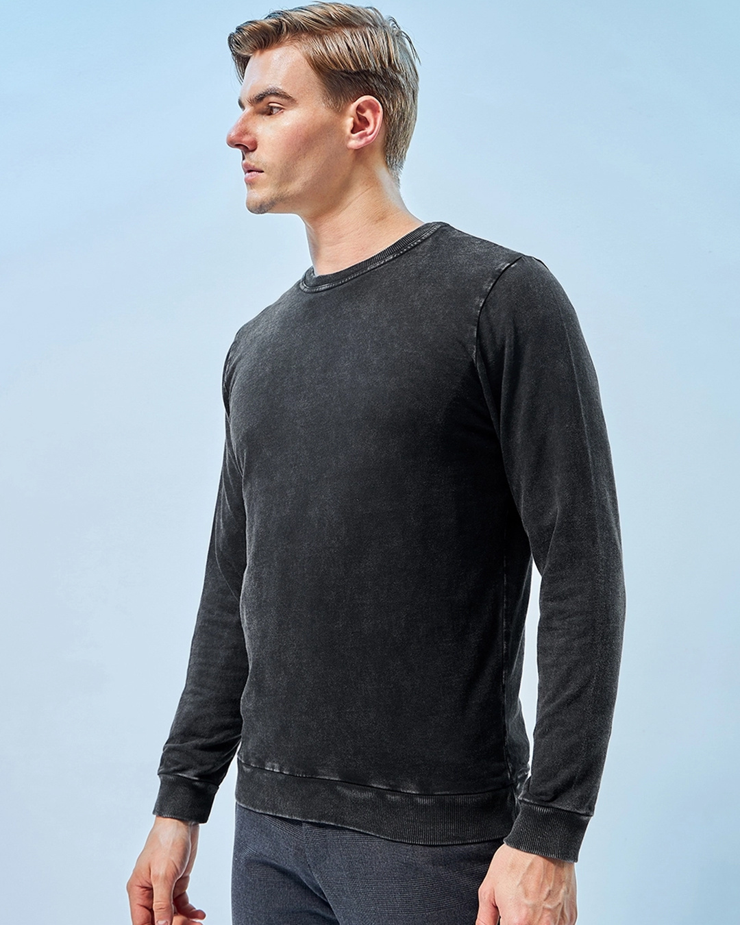 Shop Men's Black Acid Wash Sweatshirt-Back