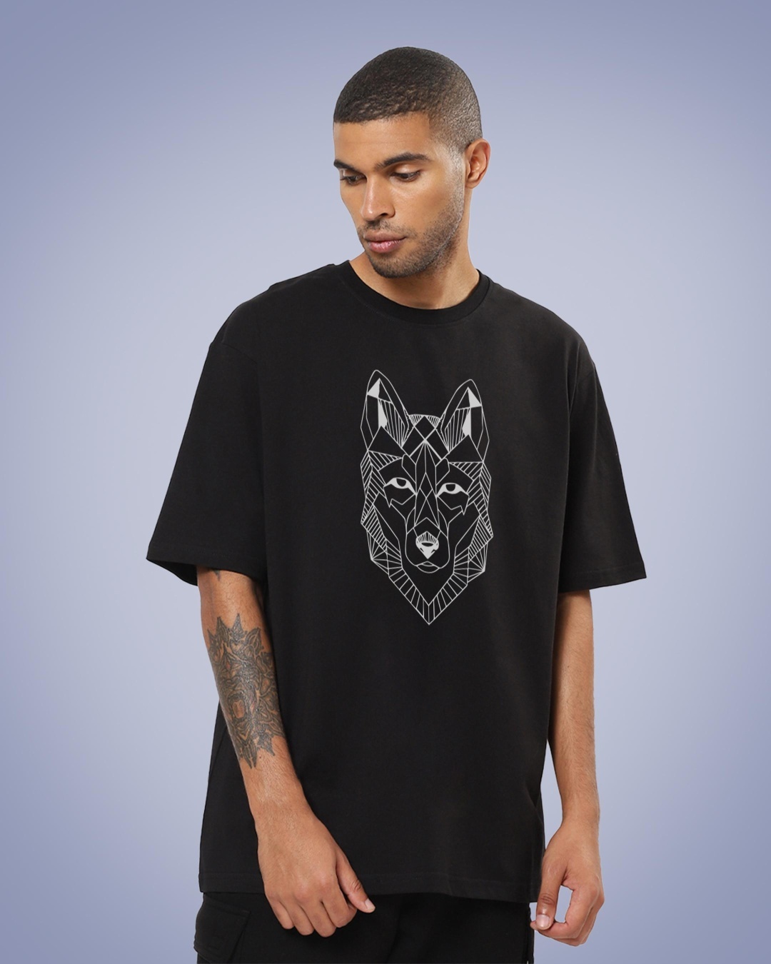 Buy Men's Black Symmetric Wolf Graphic Printed Oversized T-shirt Online ...