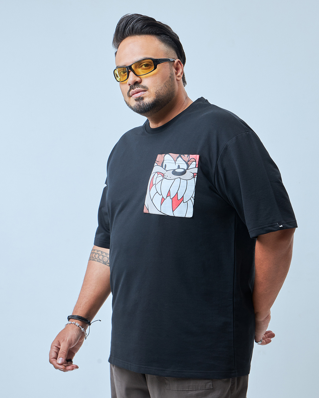Shop Men's Black Tasmanian Devil Graphic Printed Oversized Plus Size T-shirt-Back