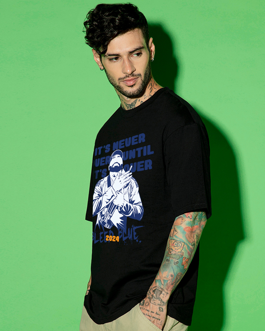 Shop Men's Black Team Blue Graphic Printed Oversized T-shirt-Back