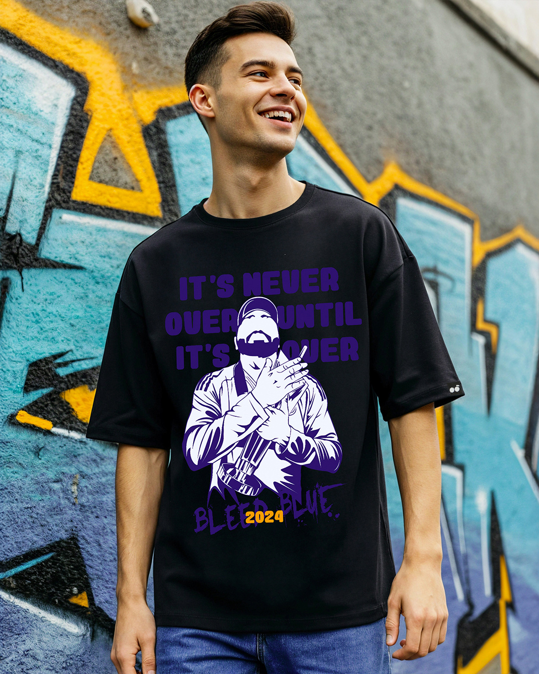 Buy Men's Black Team Blue Graphic Printed Oversized T-shirt Online at ...