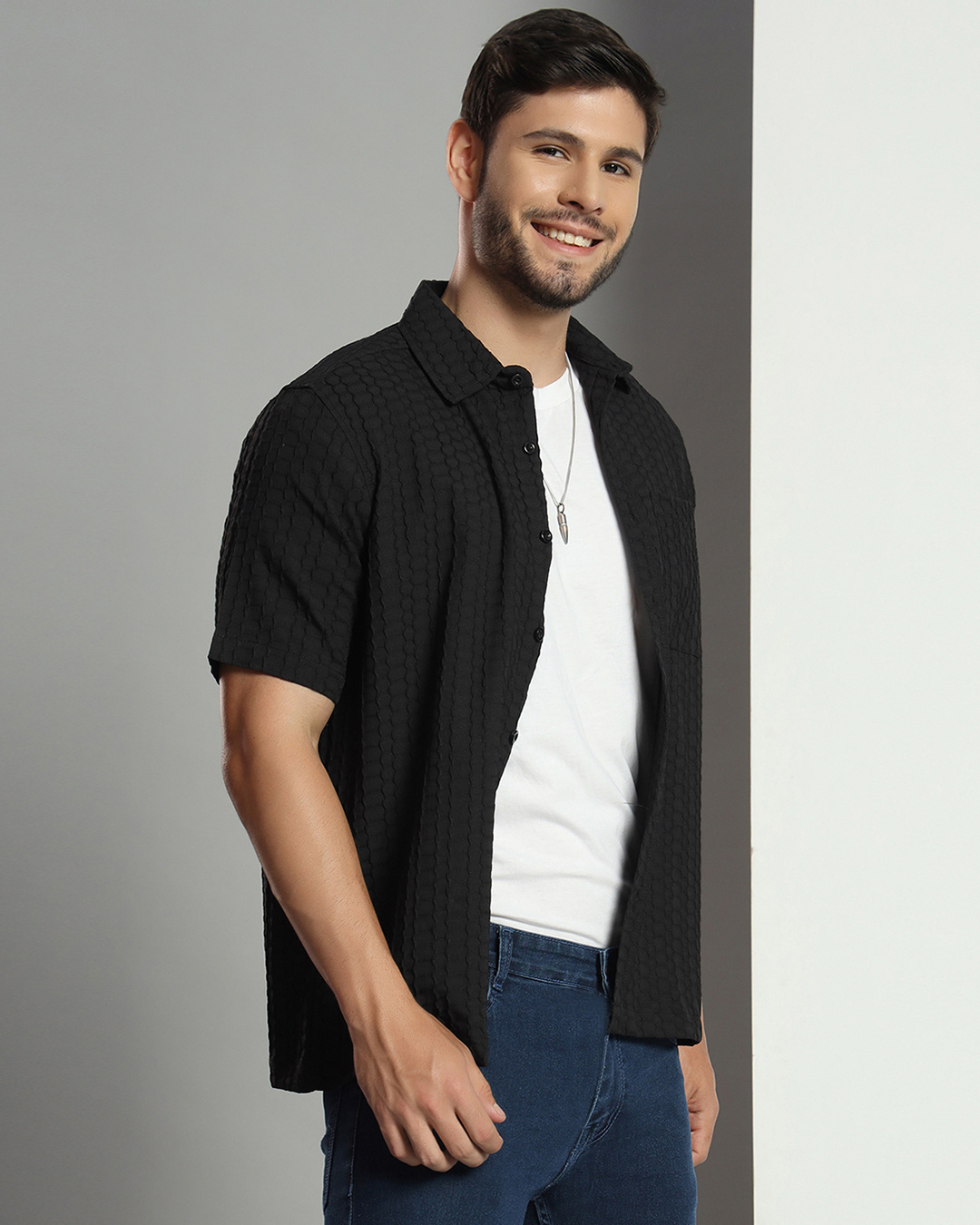 Shop Men's Black Textured Shirt-Back