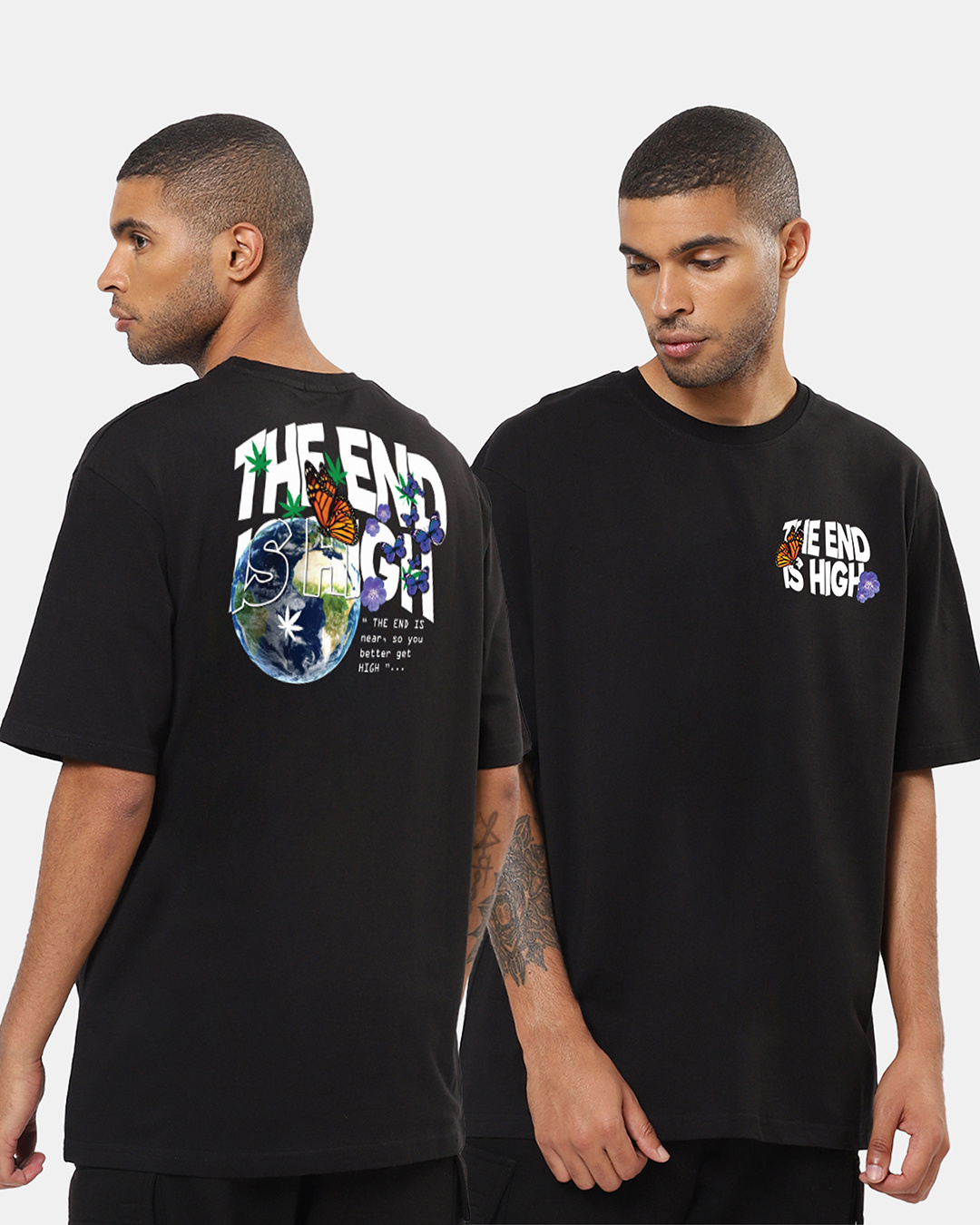 Buy men s black the end is high graphic printed oversized t shirt for
