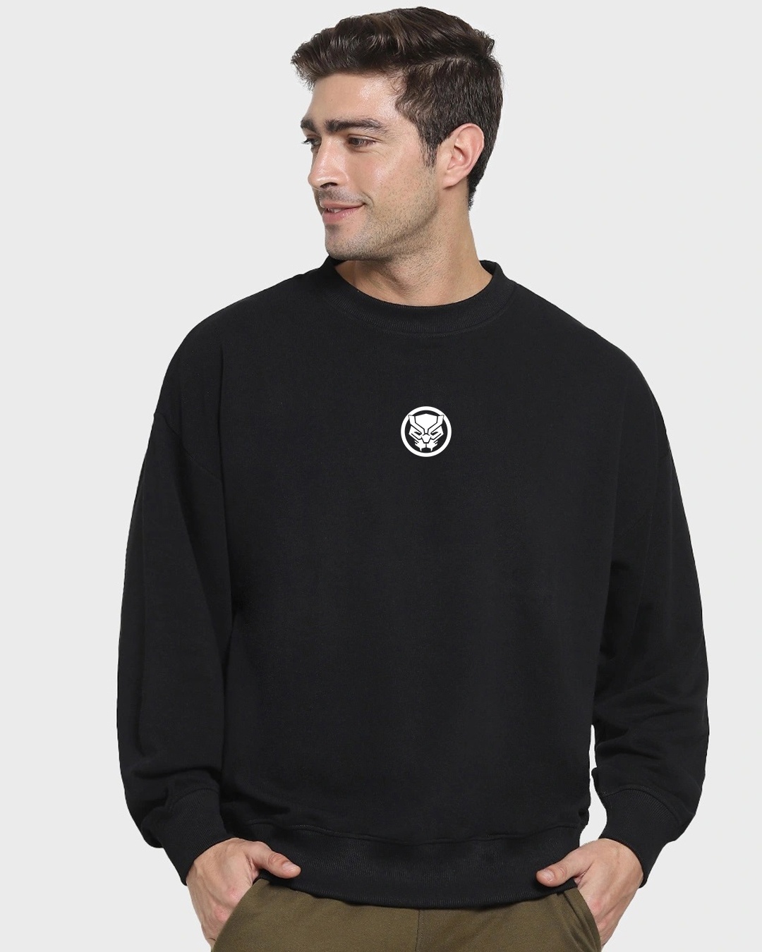 Shop Men's Black The King Graphic Printed Oversized Crewneck Sweatshirt-Back