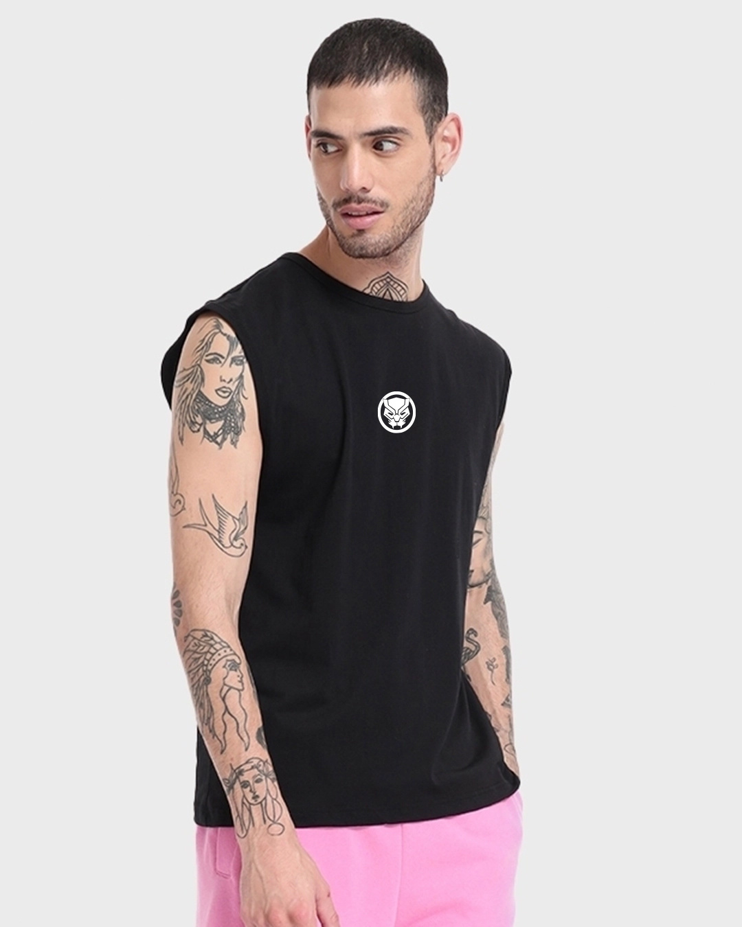 Shop Men's Black The King Graphic Printed Oversized Vest-Back