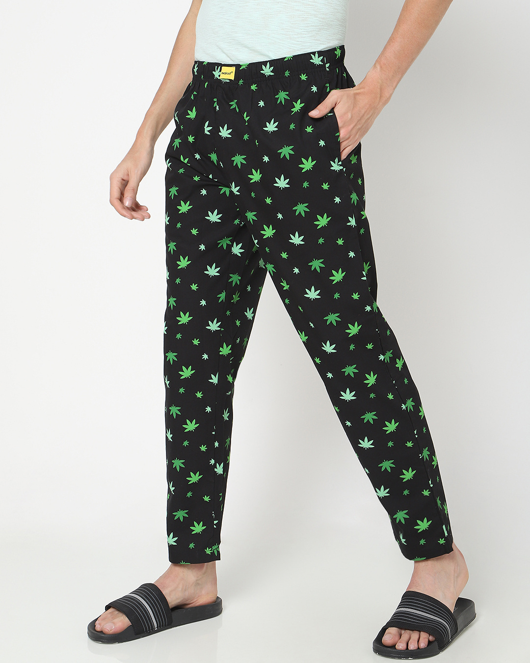 Shop Men's Black The Leaf All Over Printed Pyjamas-Back