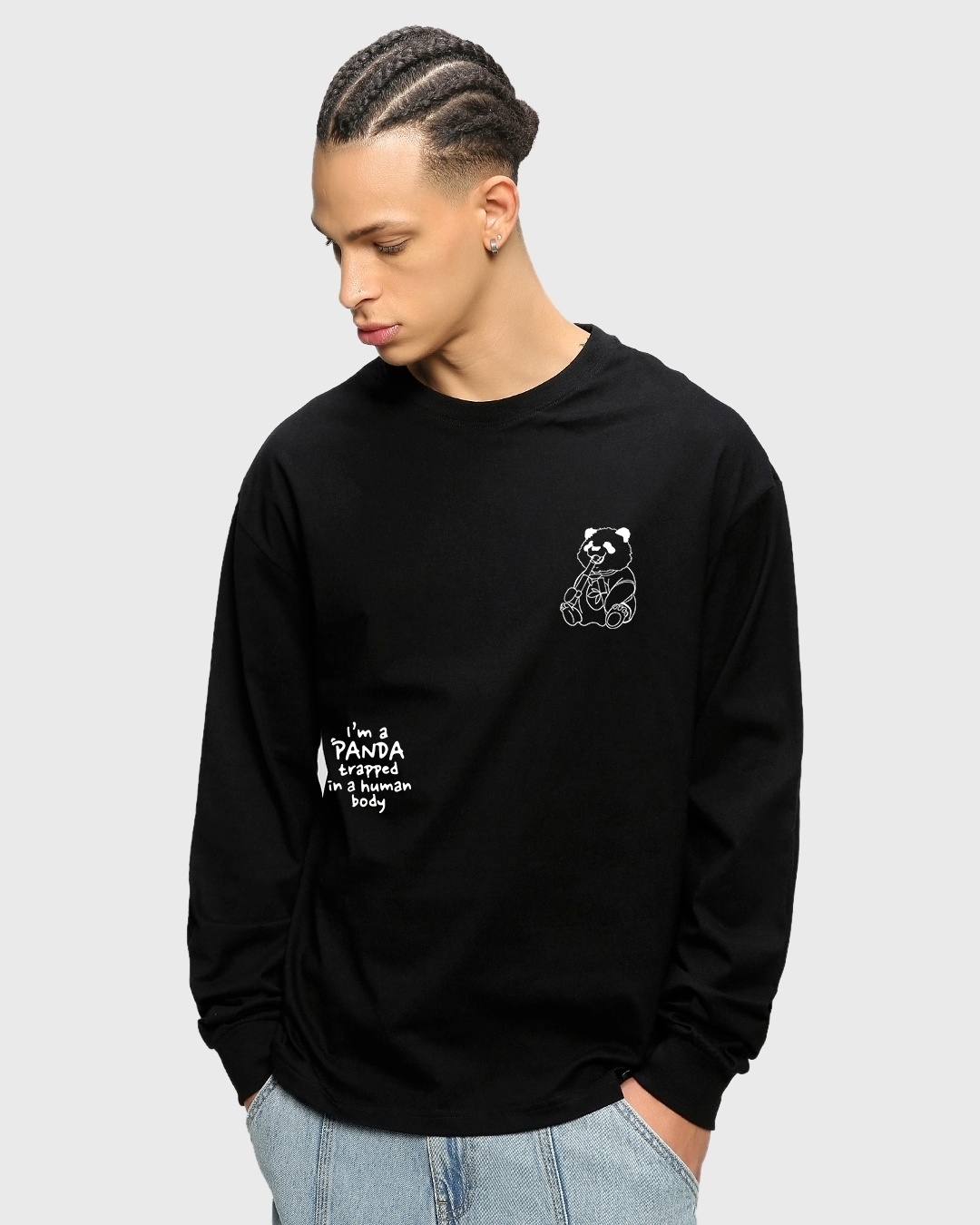 Shop Men's Black The Panda Way Graphic Printed Oversized T-shirt-Back