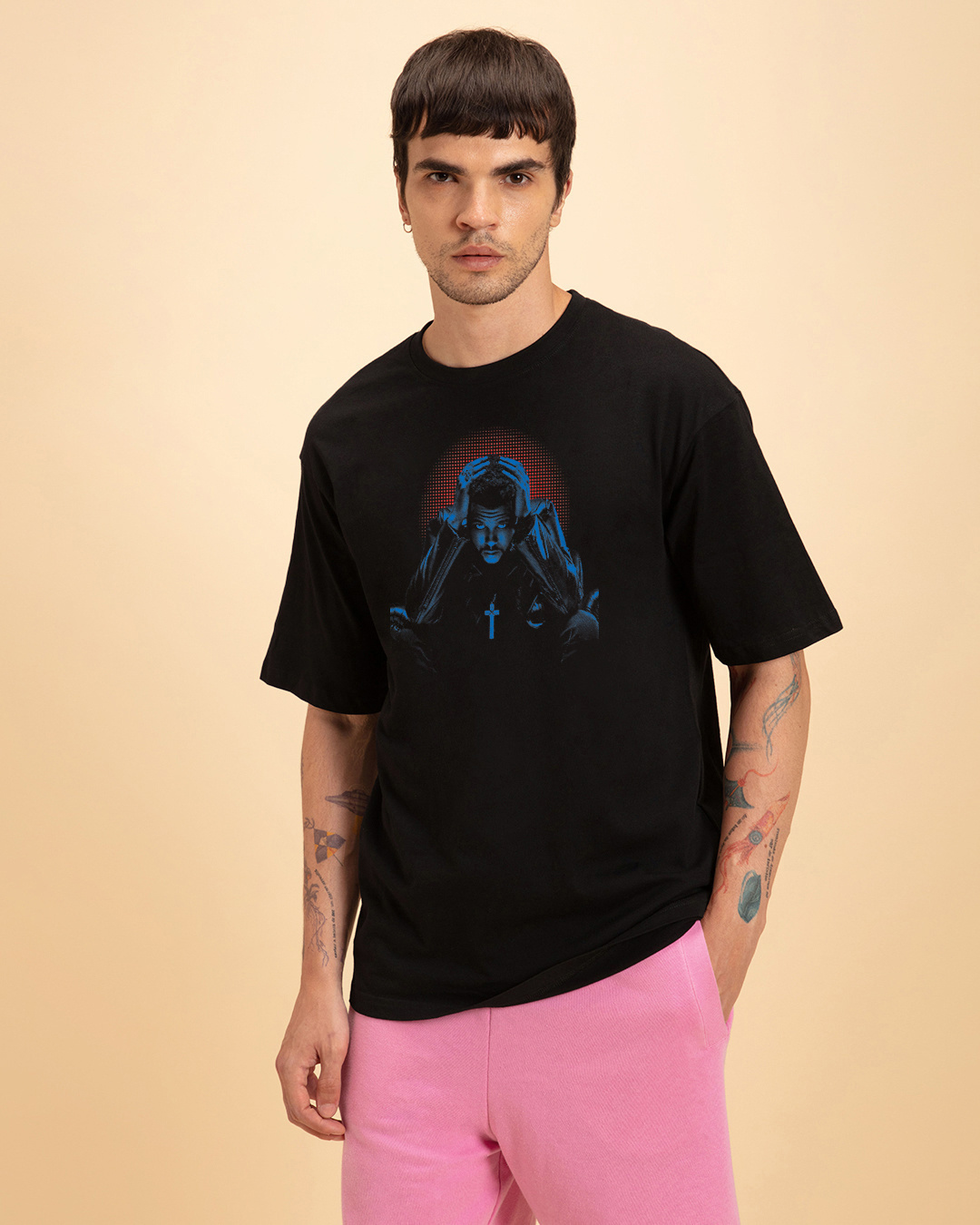 Shop Men's Black The Weeknd Graphic Printed Oversized T-shirt-Back
