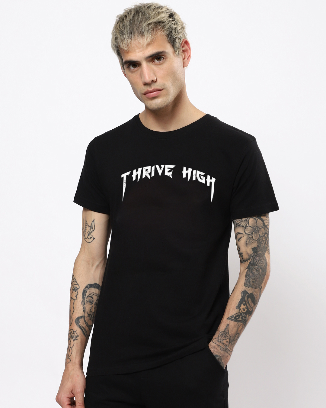 Shop Men's Black Thrive High Graphic Printed T-shirt-Back