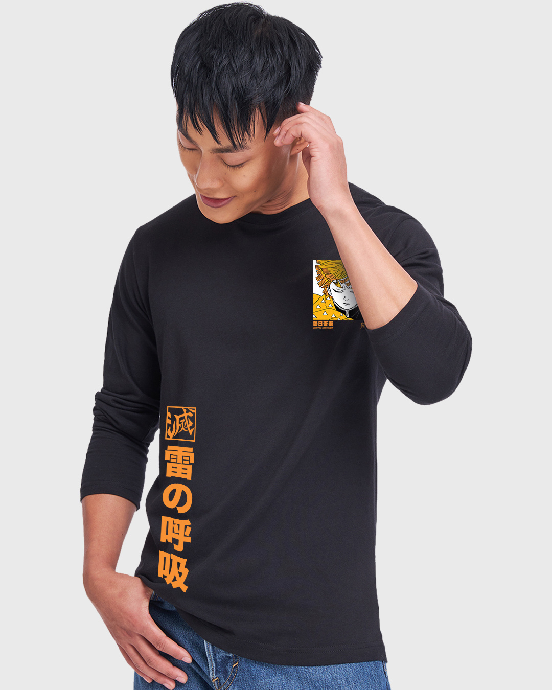 Shop Men's Black Thunder Breathing Zenitsu Graphic Printed T-shirt-Back
