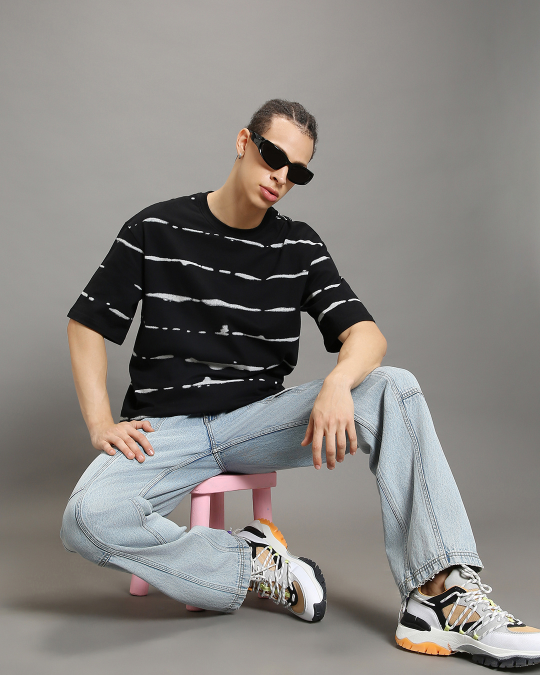 Bewakoof Men's Black Tie & Dye Oversized T-shirt