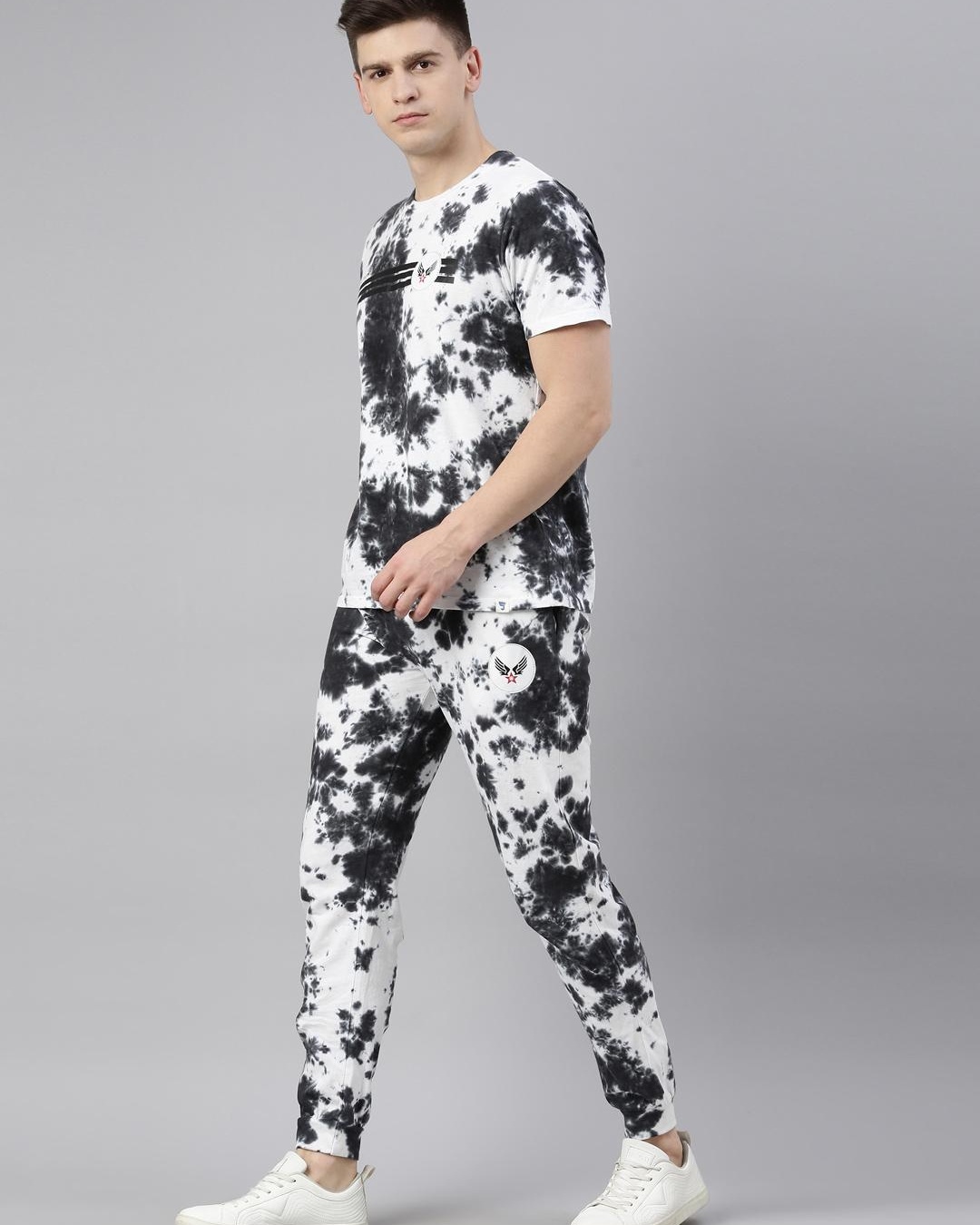 Shop Men's Black Tie & Dye T-shirt & Pyjama Set-Back