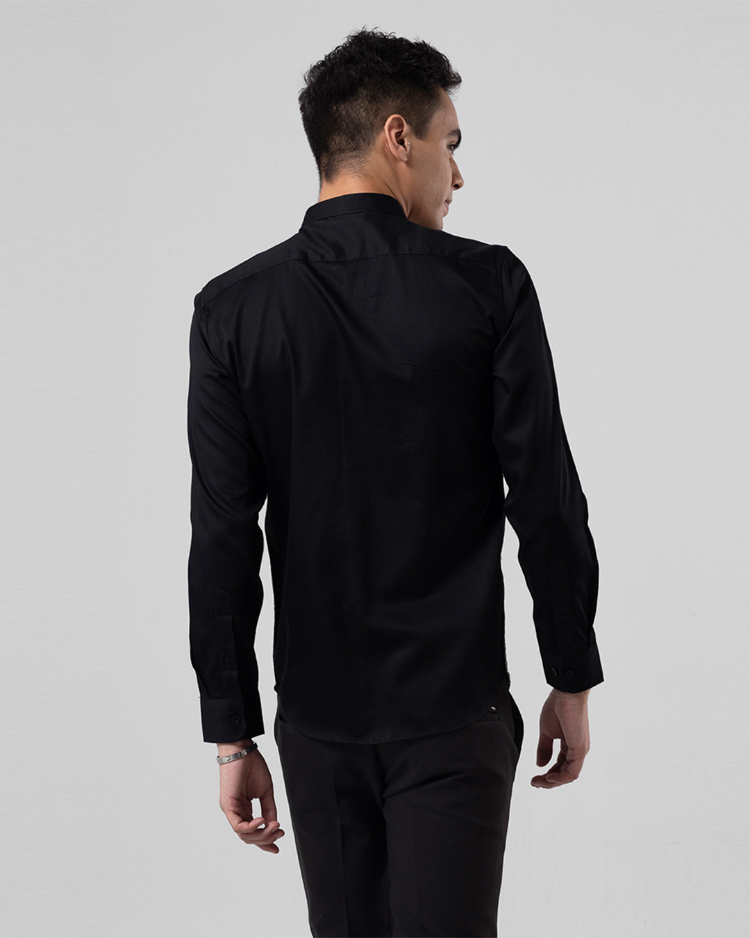 Shop Men's Black Tile Embroidered Slim Fit Shirt-Back