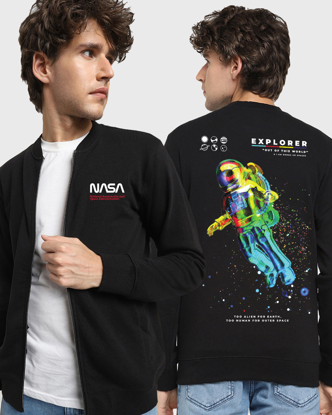 Buy Men's Black Too Alien For Earth Graphic Printed Zipper Sweatshirt ...