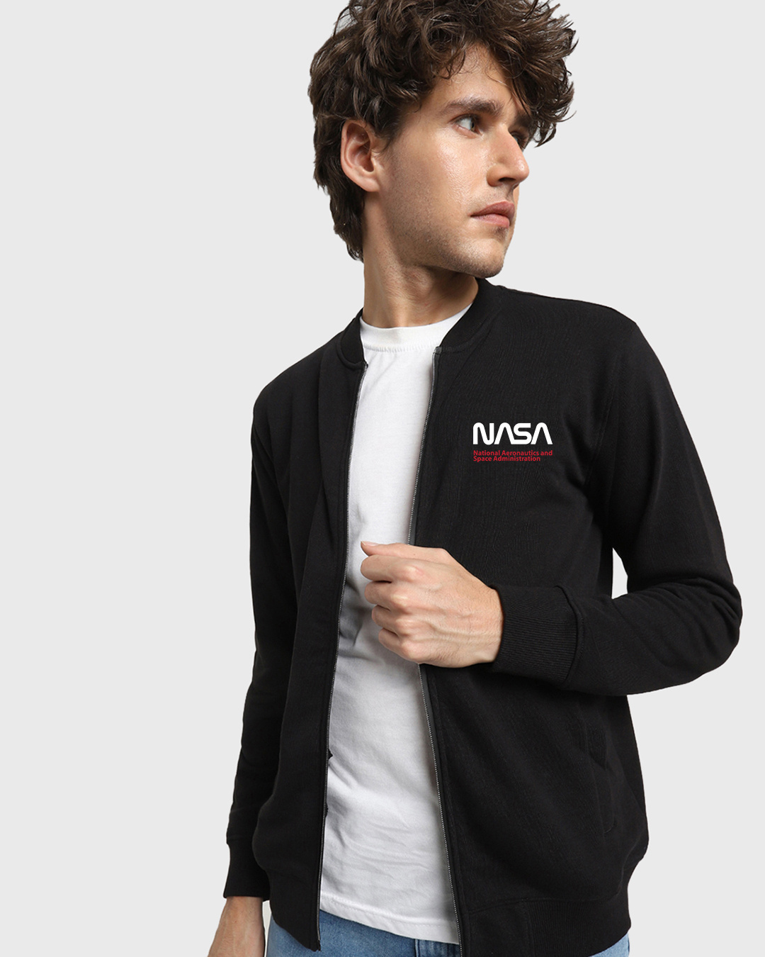 Shop Men's Black Too Alien For Earth Graphic Printed Zipper Sweatshirt-Back