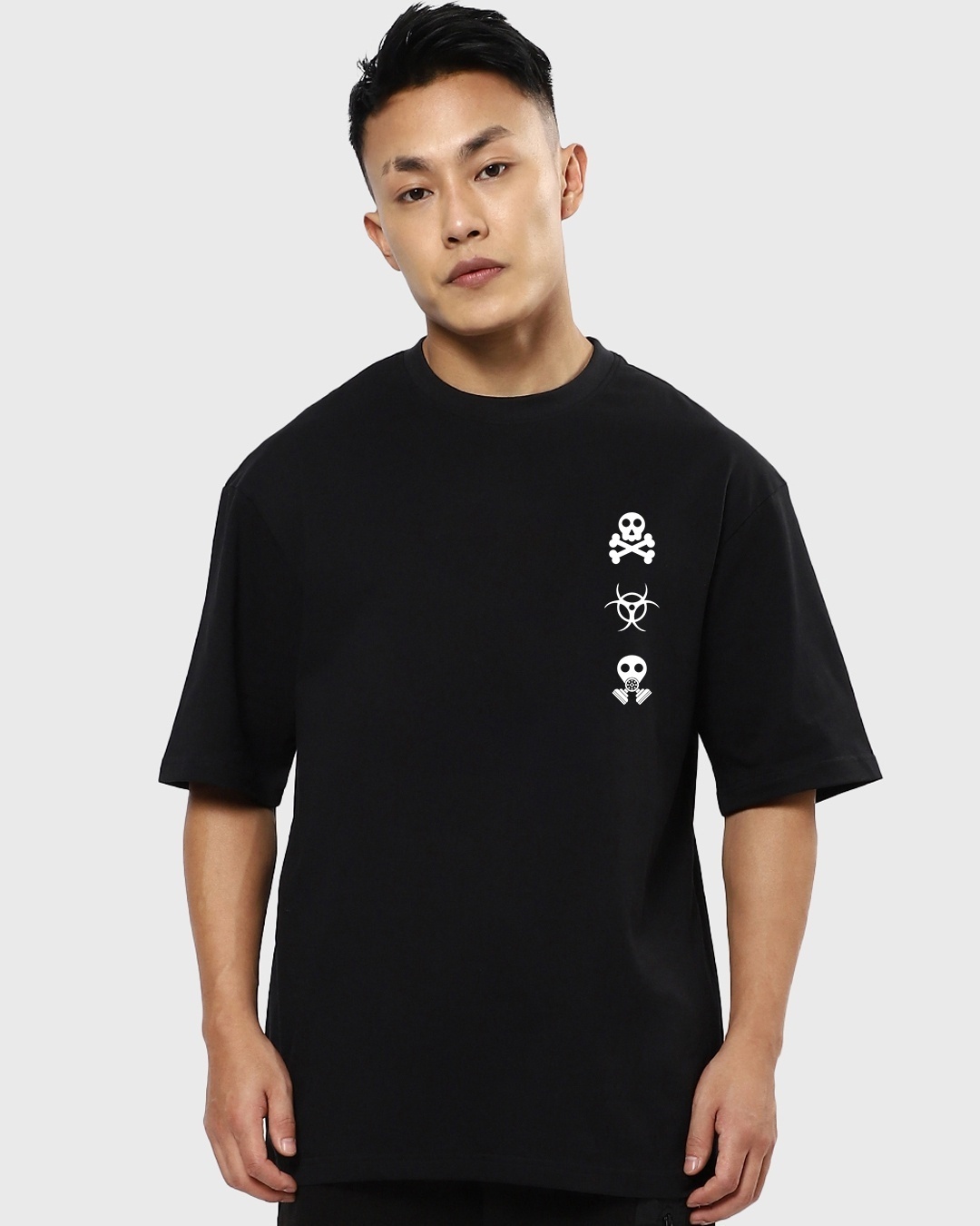 Shop Men's Black Toxic Typography Oversized T-shirt-Back